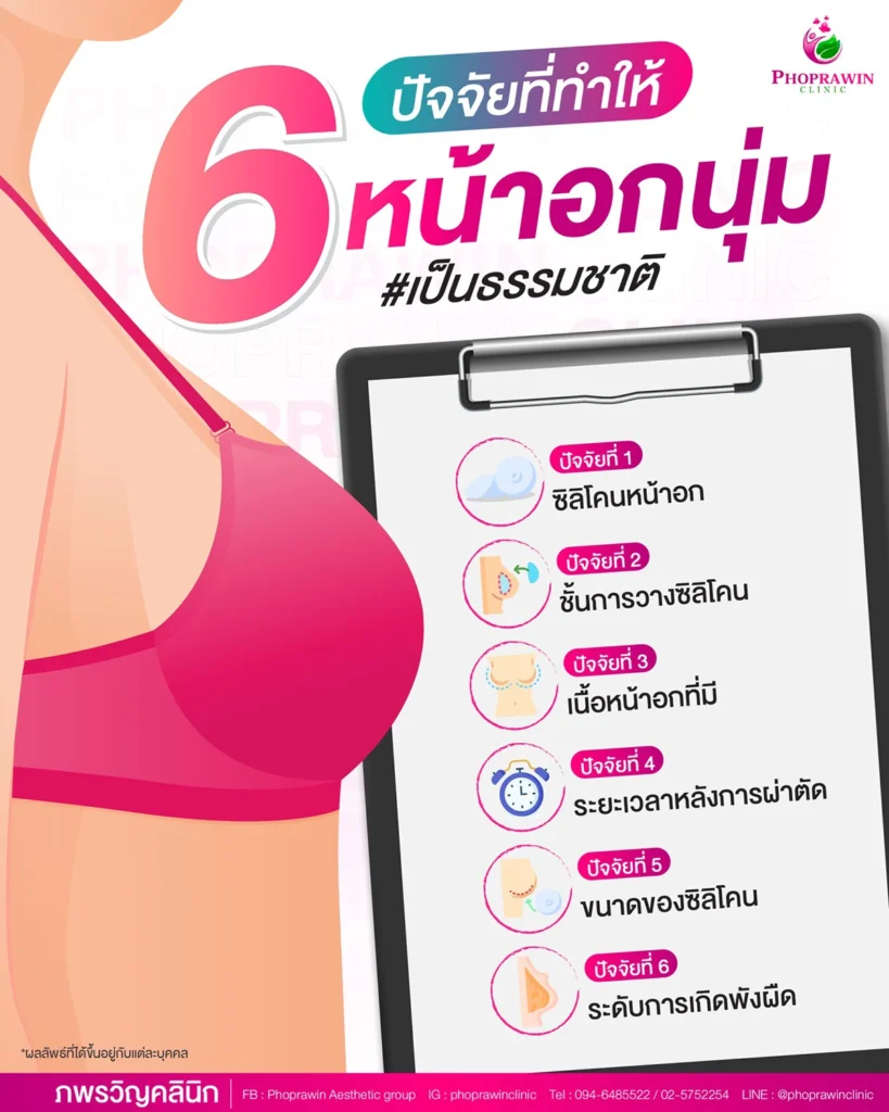 6 ปัจจัยสำคัญที่ทำให้หน้าอกนุ่มนิ่มเป็นธรรมชาติหลังเสริมหน้าอก